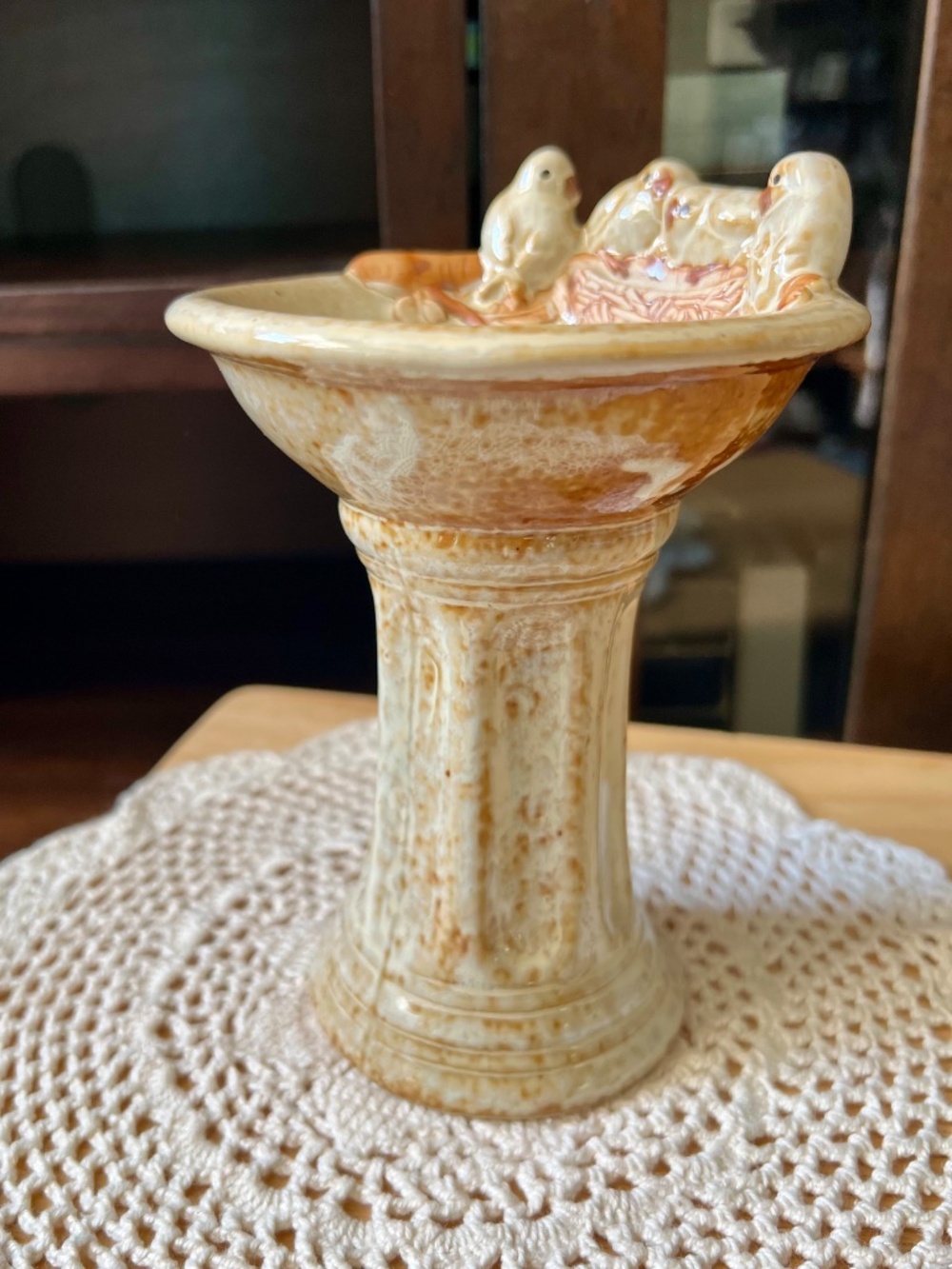 Ceramic Mini Birdbath Pedestal Soap Trinket Catch All Dish Rustic Farmhouse